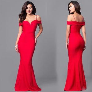 Sexy Straps V-Neck Dress Women Off Shoulder Bodycon Red Party Dress Long Maxi Dresses vestidos verano 2018 Zipper Sundres