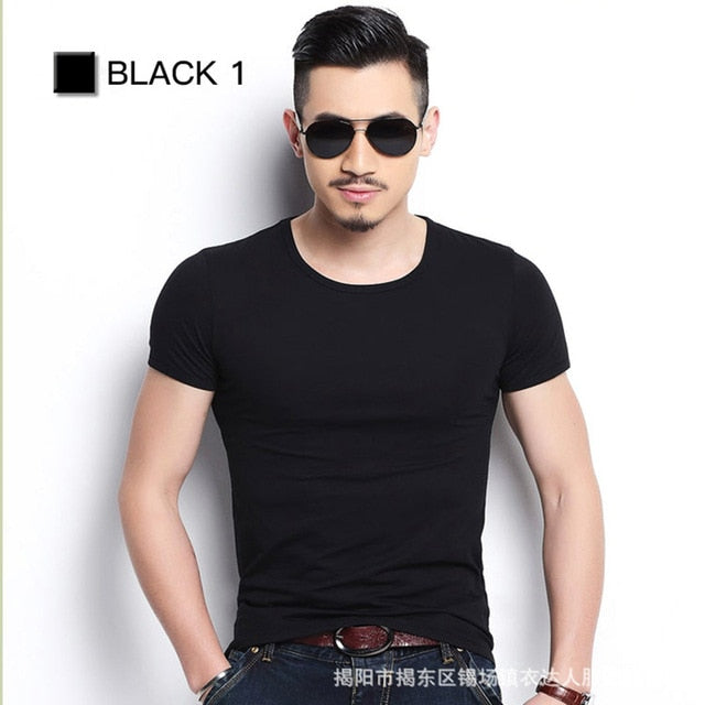 Men Tshirt Spandex Fitness Gym Clothing Man Tops Tees T Shirt For Male Solid Color Tshirts multi Colors T-Shirt XS-XXL