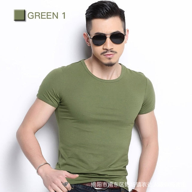 Men Tshirt Spandex Fitness Gym Clothing Man Tops Tees T Shirt For Male Solid Color Tshirts multi Colors T-Shirt XS-XXL