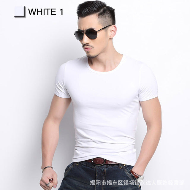 Men Tshirt Spandex Fitness Gym Clothing Man Tops Tees T Shirt For Male Solid Color Tshirts multi Colors T-Shirt XS-XXL