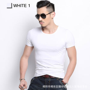 Men Tshirt Spandex Fitness Gym Clothing Man Tops Tees T Shirt For Male Solid Color Tshirts multi Colors T-Shirt XS-XXL