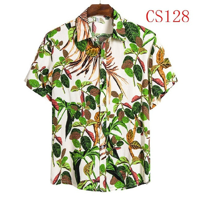 FFXZSJ brand men'S Hawaiian summer shirt 2020 high quality cotton short-sleeved shirt lapel shirt European plus-size casual prin