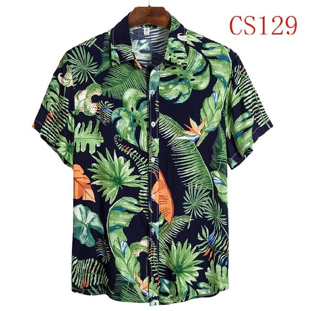 FFXZSJ brand men'S Hawaiian summer shirt 2020 high quality cotton short-sleeved shirt lapel shirt European plus-size casual prin