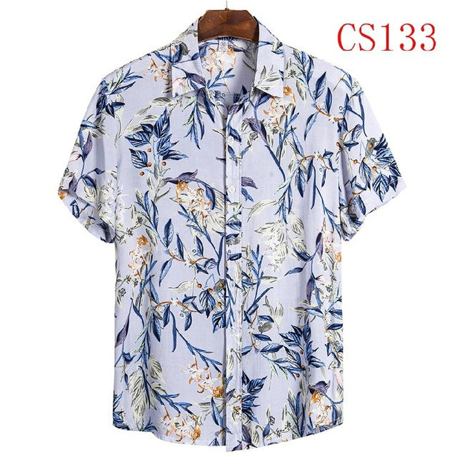 FFXZSJ brand men'S Hawaiian summer shirt 2020 high quality cotton short-sleeved shirt lapel shirt European plus-size casual prin