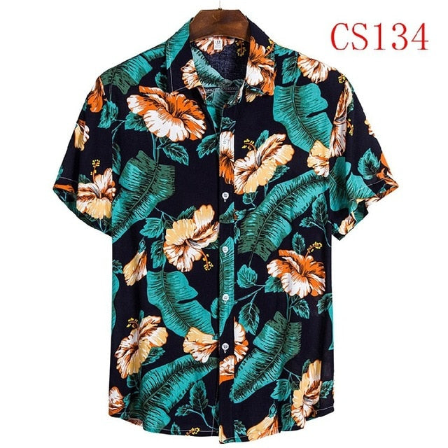 FFXZSJ brand men'S Hawaiian summer shirt 2020 high quality cotton short-sleeved shirt lapel shirt European plus-size casual prin