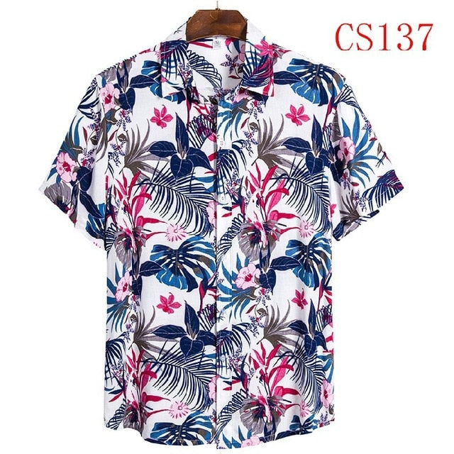 FFXZSJ brand men'S Hawaiian summer shirt 2020 high quality cotton short-sleeved shirt lapel shirt European plus-size casual prin