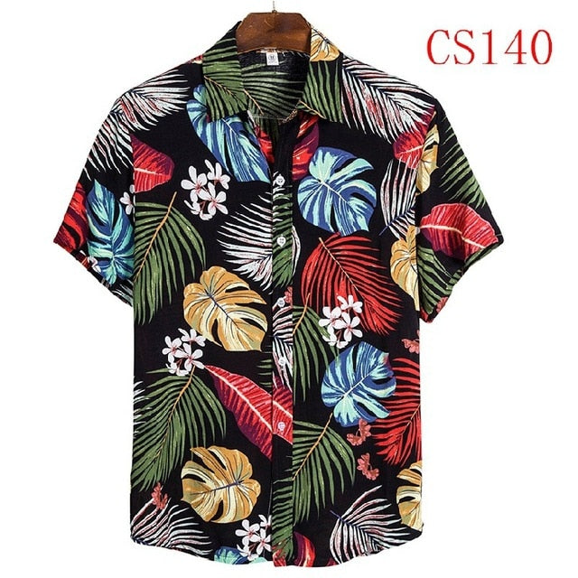 FFXZSJ brand men'S Hawaiian summer shirt 2020 high quality cotton short-sleeved shirt lapel shirt European plus-size casual prin