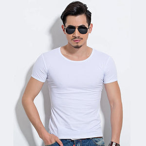 Lycra Men'S T Shirt Short Sleeve T-Shirt O-Neck Slim Solid Color Half Sleeved Tee Shirt 2019 MRMT