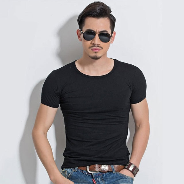 Lycra Men'S T Shirt Short Sleeve T-Shirt O-Neck Slim Solid Color Half Sleeved Tee Shirt 2019 MRMT