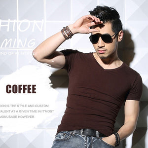 Lycra Men'S T Shirt Short Sleeve T-Shirt O-Neck Slim Solid Color Half Sleeved Tee Shirt 2019 MRMT