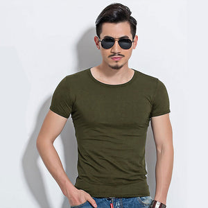 Lycra Men'S T Shirt Short Sleeve T-Shirt O-Neck Slim Solid Color Half Sleeved Tee Shirt 2019 MRMT