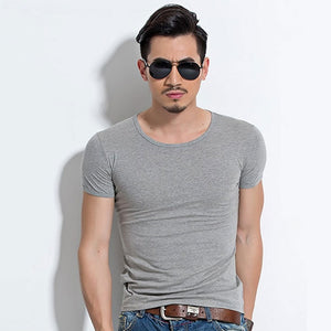 Lycra Men'S T Shirt Short Sleeve T-Shirt O-Neck Slim Solid Color Half Sleeved Tee Shirt 2019 MRMT