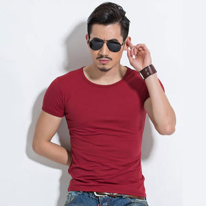 Lycra Men'S T Shirt Short Sleeve T-Shirt O-Neck Slim Solid Color Half Sleeved Tee Shirt 2019 MRMT