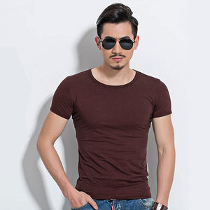 Lycra Men'S T Shirt Short Sleeve T-Shirt O-Neck Slim Solid Color Half Sleeved Tee Shirt 2019 MRMT